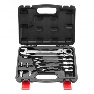 Spanner-/Ring ratchet set 8 - 19 mm 1/4" 3/8" en 1/2" 10 delig